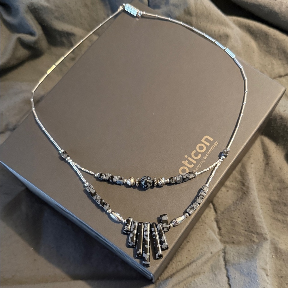 Snowflake Obsidian Multi-Strand Statement Necklace - Unbranded